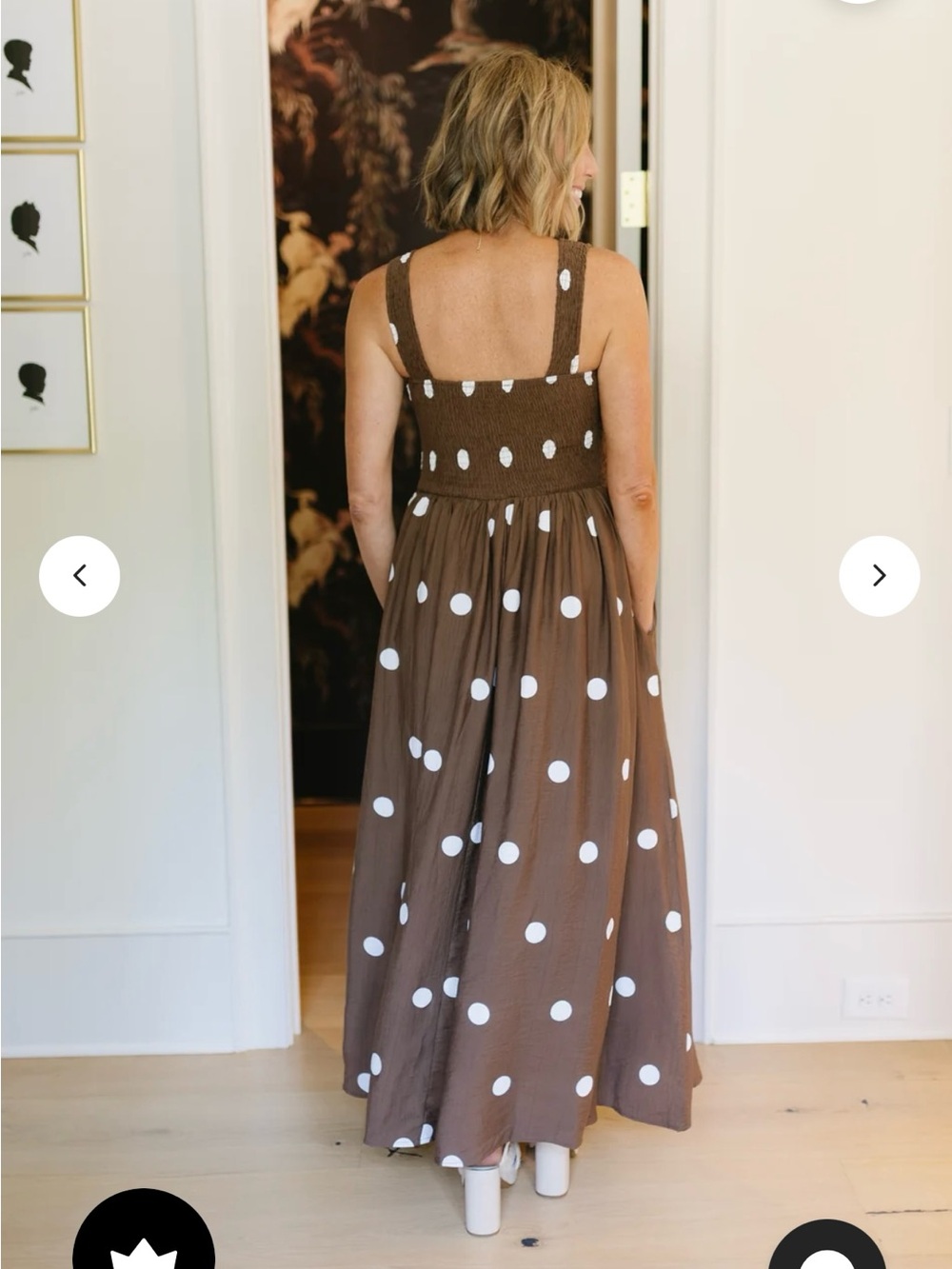 Vestique Brown Polka Dot Maxi Dress with Smocked Bodice - Picture 2 of 5